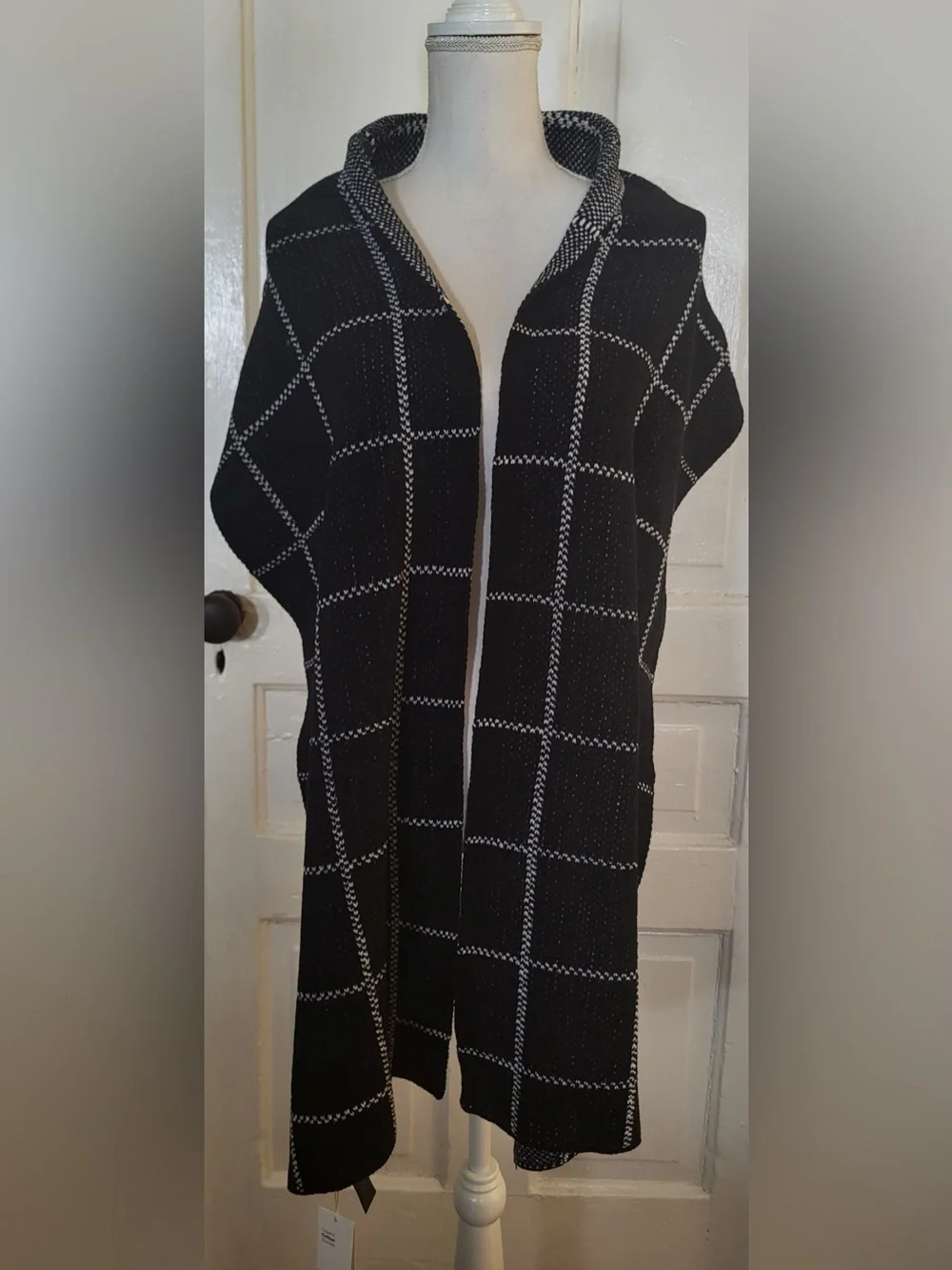 Eileen Fisher Organic Cotton Chenille Windowpane Plaid Scarf Wrap Shawl OS - NWT